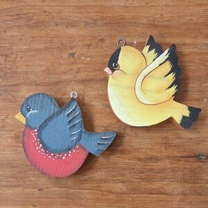Vintage Handpainted Wooden Bird Ornaments